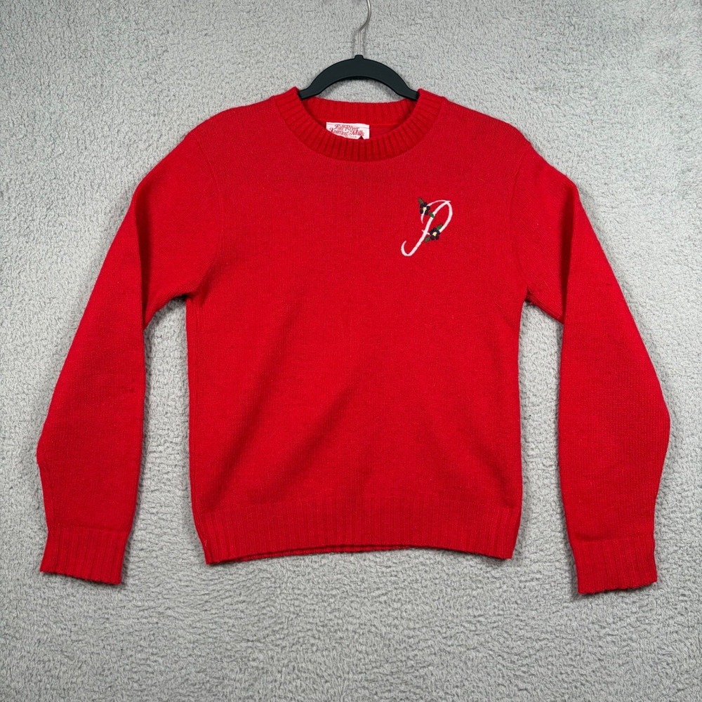 VTG‎ Fall River Knitting Mills Women S Sweater Embroidered Letter Wool Blend Red